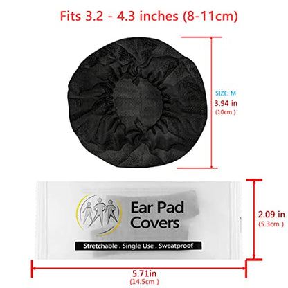 Geekria 50 Pairs Individually Wrapped Disposable Headphone Covers, Compatible with Over-Ear and MRI Headsets, Stretchable Sanitary Ear Pads, Hygienic Earcup Protectors (M, Black)