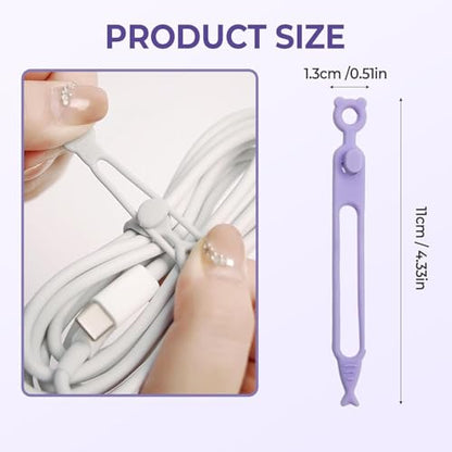 Data Cable Organizer, Upgrade Elastic Silicone Cable Straps Cord Organizer Silicone Headphone Organizers, Reusable Cable Ties Wire Organizer for Bundling and Earphone Phone Charger (6)