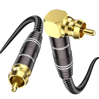 90° Right Angle Subwoofer Cable 1FT – RCA to RCA, 75Ω OFC Coaxial, Dual Shielded for Home Theater, Hi-Fi Audio Systems – Gold Plated - size: 1FT