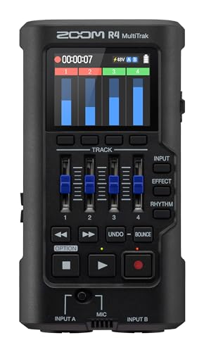 Zoom R4 Multi-Track Recorder for Musicians with 2 XLR/TRS Combo Inputs, 32-Bit Float, Stereo Bouncing Built-In Microphone, Effects, Rhythms, Battery Powered, USB Audio Interface | 32-Bit Float, Stereo Bouncing Built In Microphone, Effects, Rhythms, Batter