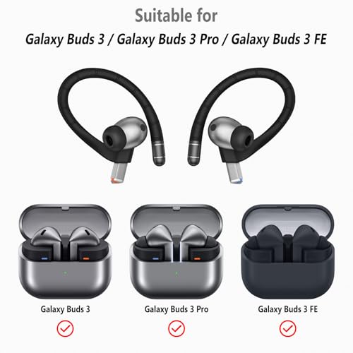RunChao Anti-Slip EarHooks for Samsung Galaxy Buds 3/3 Pro/Galaxy Buds 3 FE Ear Hooks, Soft Anti-Loss Sports Earbuds Case Cover (Black)