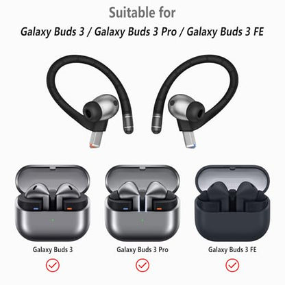 RunChao Anti-Slip EarHooks for Samsung Galaxy Buds 3/3 Pro/Galaxy Buds 3 FE Ear Hooks, Soft Anti-Loss Sports Earbuds Case Cover (Black)