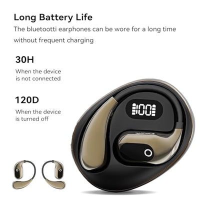 Open Ear Headphones Wireless Bluetooth 5.4, OWS Earphones Wireless Earbuds with Earhooks and Mic, IPX5 Waterproof, 64H Range, Out of Ear Earbuds for Sports Running Workout Driving (Black) - color: Black