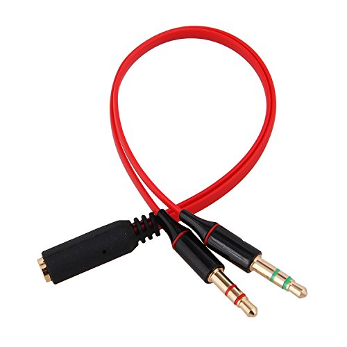 2 in 1 Combo Transducer Headphone Audio Cable Audio Line 3.5mm Audio Splitter Adapter for Microphone Earphone (Red) - color: Red