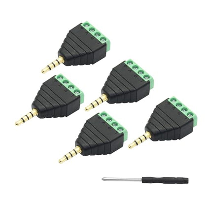 5Pcs 3.5mm Audio Terminal Block Connector, TRRS Solderless Screw Terminal | 1/8 3.5mm Male Plug to 4 Pin Stereo Audio Terminal, TRRS 4 Pole Gold Plated Plug with Screwdriver, AUX Audio Adapter - style: 3.5mm TRRS 4 Pole Plug - 5Pcs