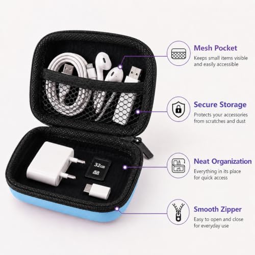 Portable Mini Storage Bag for Chargers and Cables, Blue - color: Blue