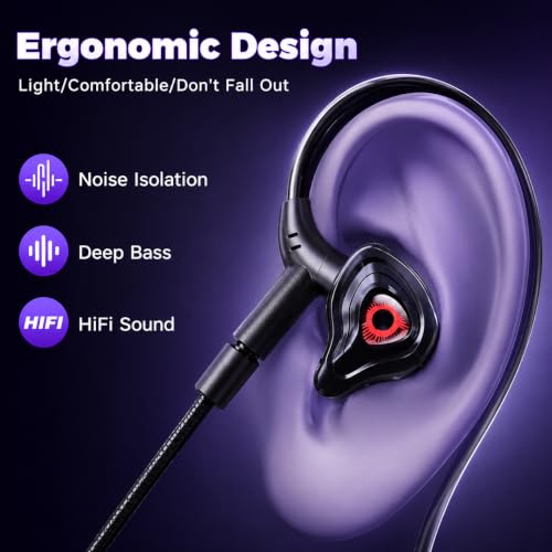 Wired Gaming Earbuds with Mic, Deep Bass in-Ear Headphones for PS5 PC Online Class(Red) - color: Red