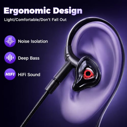 Wired Gaming Earbuds with Mic, Deep Bass in-Ear Headphones for PS5 PC Online Class(Red) - color: Red