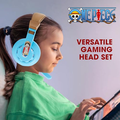One Piece Gaming Headset with Mic, Wired Headphones, Microphone, LED | One Piece wired gaming headset, mic, LED lights, padded over-ear comfort, enhanced audio, PC gaming setup. - color: Onepiece