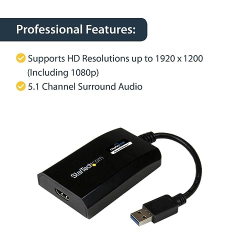 StarTech.com USB 3.0 to HDMI Adapter - DisplayLink Certified - 1080p (1920x1200) - USB Type-A to HDMI Display Adapter Converter for Monitor - External Video & Graphics Card - Windows/Mac (USB32HDPRO) | USB 3.0, Single display, 5.1ch audio, Auto driver ins