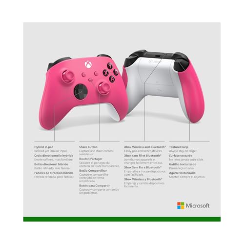 Xbox Wireless Gaming Controller | Deep Pink | Consoles, PCs, TVs, mobile, and more | Textured Grip | Wireless, Bluetooth, USB-C Connectivity - style: Deep Pink