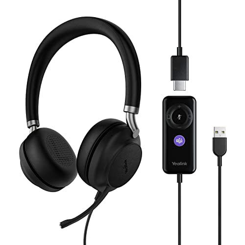 Yealink UH38 USB-A Wired & Bluetooth Headset,Teams Certified,Inline Control | Computer Stereo Headphones, Noise Cancelling Microphone,PC/Laptop/Mac/Tablet/Cell Phone, Call Center, Office, Busylight - style: USB Bluetooth Headset