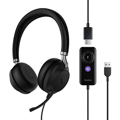 Yealink UH38 USB-A Wired & Bluetooth Headset,Teams Certified,Inline Control | Computer Stereo Headphones, Noise Cancelling Microphone,PC/Laptop/Mac/Tablet/Cell Phone, Call Center, Office, Busylight - style: USB Bluetooth Headset