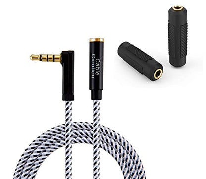 CableCreation 90 Degree TRRS 3.5mm Male to Female Audio Extension Cable, 4-Conductor, Right Angle, Slim and Flexible, Universal Compatible with Headphones