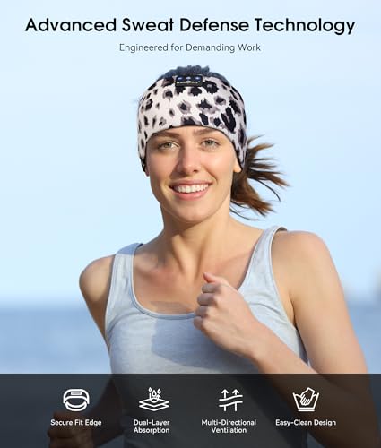 MUSICOZY Bluetooth 5.4 Sleep Headphones Headband Sports Wireless Audio | Earbuds 2 in 1 Design with Breathable Stretch Fabric, HD Stereo Sound Speakers for Workout Yoga Running, Nighttime Sleep Use - color: Beige Leopard