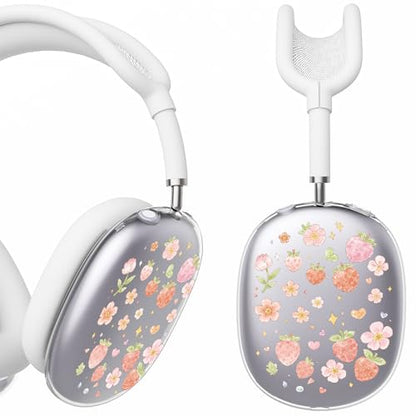 for AirPods Max Headphones Strawberry Ear Covers for AirPods Max 2 | Cute Flower Clear Ear Cups Cover | White Silicone Ear Pad Case Headband Cover for Apple AirPods Max 2/1 (2026/2024/2020) - color: Strawberry B/White