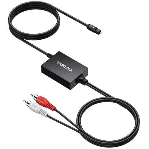 Optical to RCA Converter with Built-in Amplifier, Plug and Play | 6ft/1.8m Digital to Analog Audio Converter,192kHz 24bit ,Compatible with TV/DVD/Blu-ray players/game consoles,Space saving
