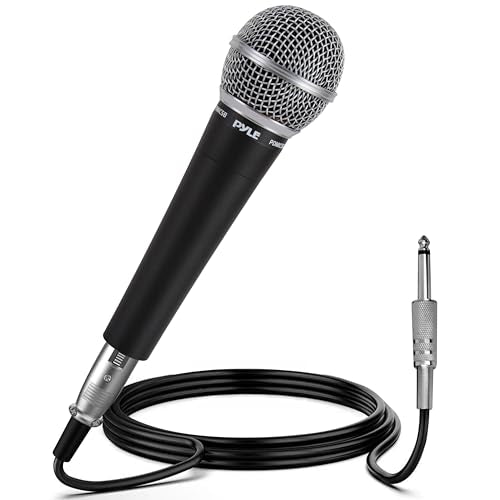 Pyle Wired Dynamic Microphone for Singing & Karaoke, Handheld Cardioid Vocal Mic with XLR to 6.35mm Cable, Unidirectional Microphone for PA Speaker, Mixer, Amplifier & DJ - style: Standard
