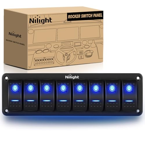 Nilight 8 Gang Rocker Switch Panel SPST On Off Toggle with DIY Label Sticker | 5PIN Electrical 12V/20A 24V/10A Aluminum Plate with Pre-Wired Jumper Wires for LED Light Bar RV Boats 4X4 Cars Blue - color: Blue, size: 8 Gang