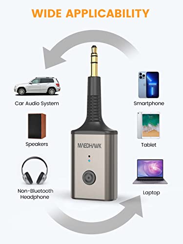 MaedHawk Rotatable Bluetooth 5.3 Wireless Aux Audio Receiver for car | Portable 3.5mm Bluetooth Adapter for Car Home Stereo Speaker Wired Headphones, Hands-Free Calls