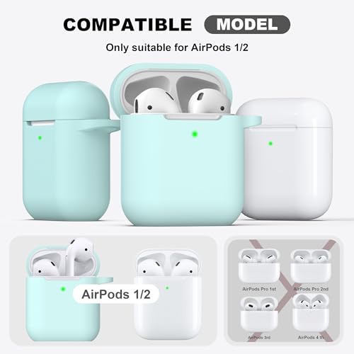 R-fun for AirPods 2nd/1st Case Silicone Cover, Turquoise | Compatible with Apple AirPods 2nd/1st (2019/2016) Generation with Keychain & Cleaner Kit, Wireless Charging Compatible - color: E1-Turquoise