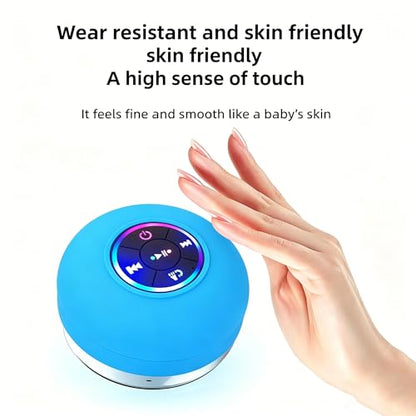 Mini Bluetooth Shower Speaker Blue, Silicone Suction Cup Portable Speaker with LED Lights, IPX4 Waterproof, Built in Mic, for Bathroom Kitchen Outdoors, Ideal Gifts (Blue) - color: Blue