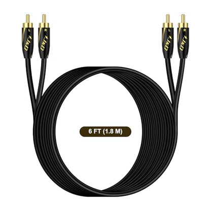 J&D Audiophiles RCA Cable, 24 AWG 2RCA Male to Male Stereo Interconnect Audio Cord, Gold-Plated Subwoofer Cable for Home Theater, HDTV, Amplifiers, Hi-Fi Systems, Speakers, 6 Feet/1.8 Meter - size: 6 Feet