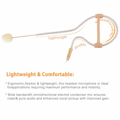 Headset Microphone Compatible with Sennheiser Wireless Bodypack 3.5mm Lock | Omnidirectional condenser capsule with hidden over-ear fit, windscreen, clear audio for stage, church, podcast, broadcast