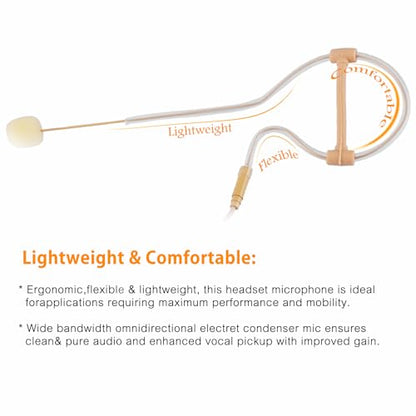 Headset Microphone Compatible with Sennheiser Wireless Bodypack 3.5mm Lock | Omnidirectional condenser capsule with hidden over-ear fit, windscreen, clear audio for stage, church, podcast, broadcast
