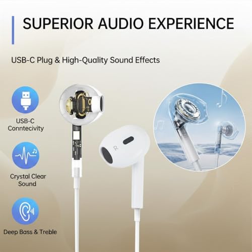 2 Pack USB C Headphones, Wired Earbuds for iPhone 17 16 15 Pro Max, 16e, 16 Plus & 15 Plus, USBC Ear Buds in-Ear Earphones with Microphone & Volume Control, Clear Stereo Sound & Noise Isolation