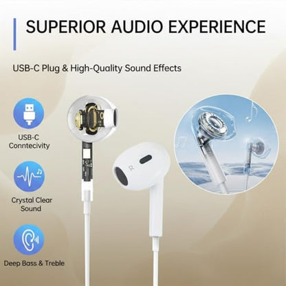 2 Pack USB C Headphones, Wired Earbuds for iPhone 17 16 15 Pro Max, 16e, 16 Plus & 15 Plus, USBC Ear Buds in-Ear Earphones with Microphone & Volume Control, Clear Stereo Sound & Noise Isolation