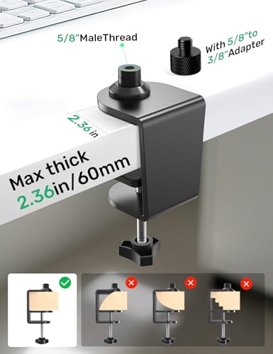 Heavy Duty Metal Table Microphone Clamp with 5/8-20Thread, Desk Mount, Adjustable Boom Arm Clamp, Perfect for Studio, Live Streaming, and Teaching, podcasting, Streaming, Church, Podium use, Black