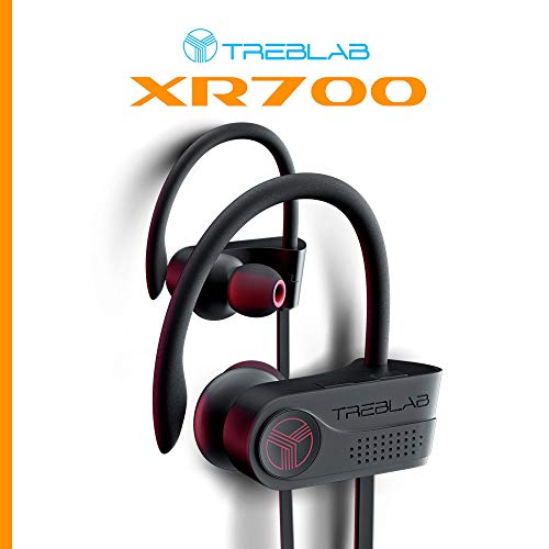 TREBLAB XR700 Wireless Earbuds - Bluetooth 5.0, IPX7 Waterproof | Noise Cancelling, Adjustable Earhooks, 9H Battery, Deep Bass, Mic - Sports Running Headphones for Workouts, Gym, Travel