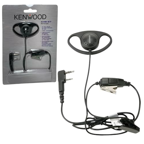 Kenwood KHS-27A D-Ring Earhanger with a Clip Microphone, for High-Noise Environments, Compatible with ProTalk & FreeTalk Series Radios, Features an in-Line Push-to-Talk (PTT) Switch - style: KHS-27A