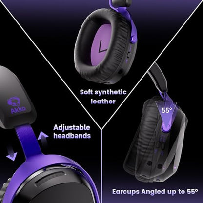 Akko GH300 Wireless Gaming Headphone, Quad-Mode Connectivity Black Headset with 50mm Drivers, Virtual 7.1 Surround Sound, Noise Cancelling Mic, RGB Lights Compatible with Laptop, Desktops - color: Black