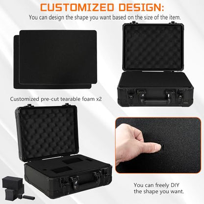 13 Inch Hard Carrying Storage Case | Ideal for Microphone & Camera Gear Transportation, DJ Mixer Case with Customizable Pre-Diced Foam, 13 X 10 X 5.5 Inch, Black - size: Inner：12.5''X 9.5''X 5.1''