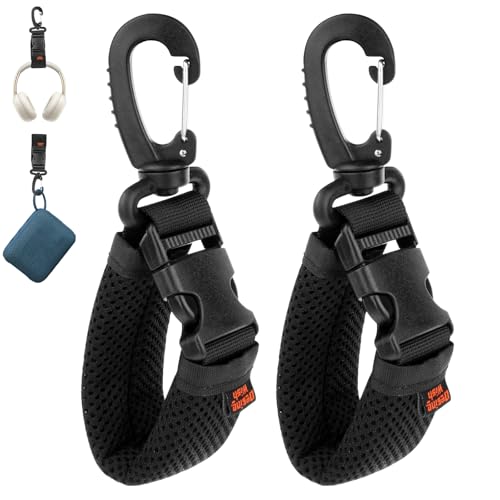 2 Pcs Portable Rotating Headphone Hooks Holder with Carabiner, Over-Ear Headset Hanger Storage Hook for Wall/Backpacks/Belt Loops/Bicycles - Black