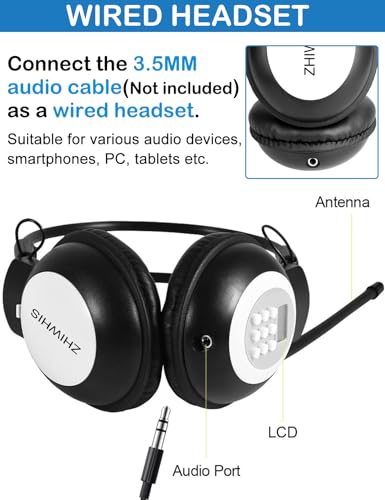 ZHIWHIS FM Portable Radio, Stereo Headsetwith LCD,Over Ear Foldable, Pocket Walkmen Conference Receiver, Small Wireless/Wired Headphones Operated by 2 AA Batteries for Walking/Running ZWS-308