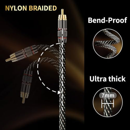 Audiophile HiFi 1.64ft Audio RCA Cables - 2RCA Male to Male,15 AWG,4N OFC Core,24K Gold-Plated Plugs,with Nylon Braid,Subwoofer Cable,Compatible with Amplifier,CD Player,Turntable(1.64ft/0.5m) - size: 1.64 ft