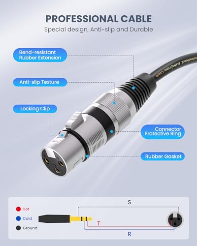 Tisino Female XLR to 1/4" TRS Balanced Stereo Microphone Cable, 3.3FT/1m | 6.35mm Stereo Jack 1/4" to XLR Female Balanced 3-PIn XLR Cable for Studio Mixer, Speaker, Gold-Plated OFC Audio Cord - size: 1m/3.3ft