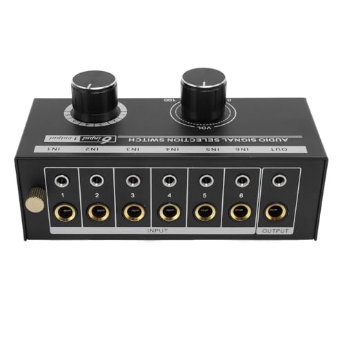 6 Way Sound Switcher, 6 Input 1 Output Sound Switcher Volume Control 3.5mm 6.35mm Sound Signal Selector
