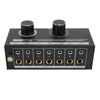 6 Way Sound Switcher, 6 Input 1 Output Sound Switcher Volume Control 3.5mm 6.35mm Sound Signal Selector