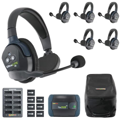 EARTEC HUB6S Ultralite-HD 6 Person Full Duplex Wireless Intercom Headset Communication System, Single Ear Headsets, Up to 1000ft Range, U.S. Company - color: Single Ear, size: 6 Users