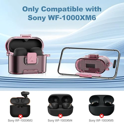 [with Safety Lock] for Sony WF-1000XM6 Case Cover, Soft TPU Clear Protective Earbuds Case with Cleaning Kit & Carabiner, Wireless Charging Headphone Accessories for Men Women(Clear Pink) - color: Clear Pink