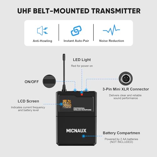 Lapel Wireless Microphone System with Headset & Lavalier Mics, Pro 8 Channel UHF Mics Set with Bodypack Transmitter & Metal Receiver, 200 Adjustable Frequency, 300ft Range for Church, Party - size: 8 Channel