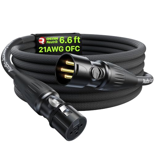 XLR Cables 6.6ft 1 Pack, Professional Gold-Plated Rean Connectors from Neutrik, Kevlar-Reinforced Nylon Braided Microphone Cable, Mic Cable, Durable Shielded and Balanced XLR Male to Female Cord | Neutrik REAN Gold-Pin Connector, Kevlar-Reinforced Heavy D