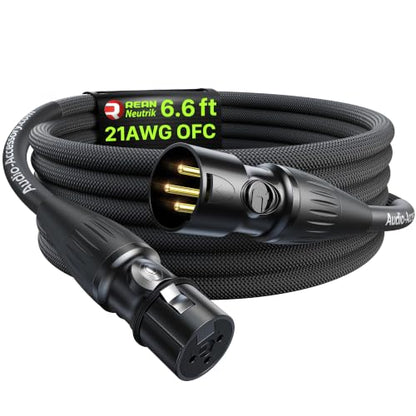 XLR Cables 6.6ft 1 Pack, Professional Gold-Plated Rean Connectors from Neutrik, Kevlar-Reinforced Nylon Braided Microphone Cable, Mic Cable, Durable Shielded and Balanced XLR Male to Female Cord | Neutrik REAN Gold-Pin Connector, Kevlar-Reinforced Heavy D