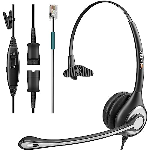 Wantek Office Phone Headset RJ9 with Noise Cancelling Microphone and Quick Disconnect Telephone Headset Compatible with Polycom Aastra Shoretel Avaya Mitel Toshiba Grandstream Can Center Phones