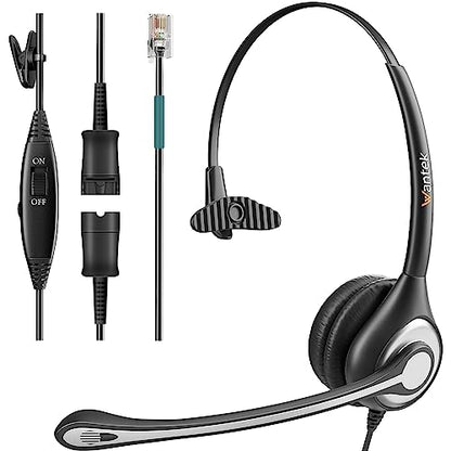 Wantek Office Phone Headset RJ9 with Noise Cancelling Microphone and Quick Disconnect Telephone Headset Compatible with Polycom Aastra Shoretel Avaya Mitel Toshiba Grandstream Can Center Phones
