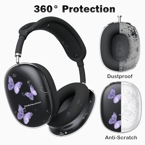 for AirPods Max Headphones Butterfly Ear Covers for AirPods Max 2 | Cute Clear Ear Cups Cover | Black Silicone Ear Pad Case Headband Cover for Apple AirPods Max 2/1 (2026/2024/2020) - color: Butterfly A/Black